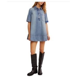 💖 Free People Women's Remino Denim Mini Dress, XL